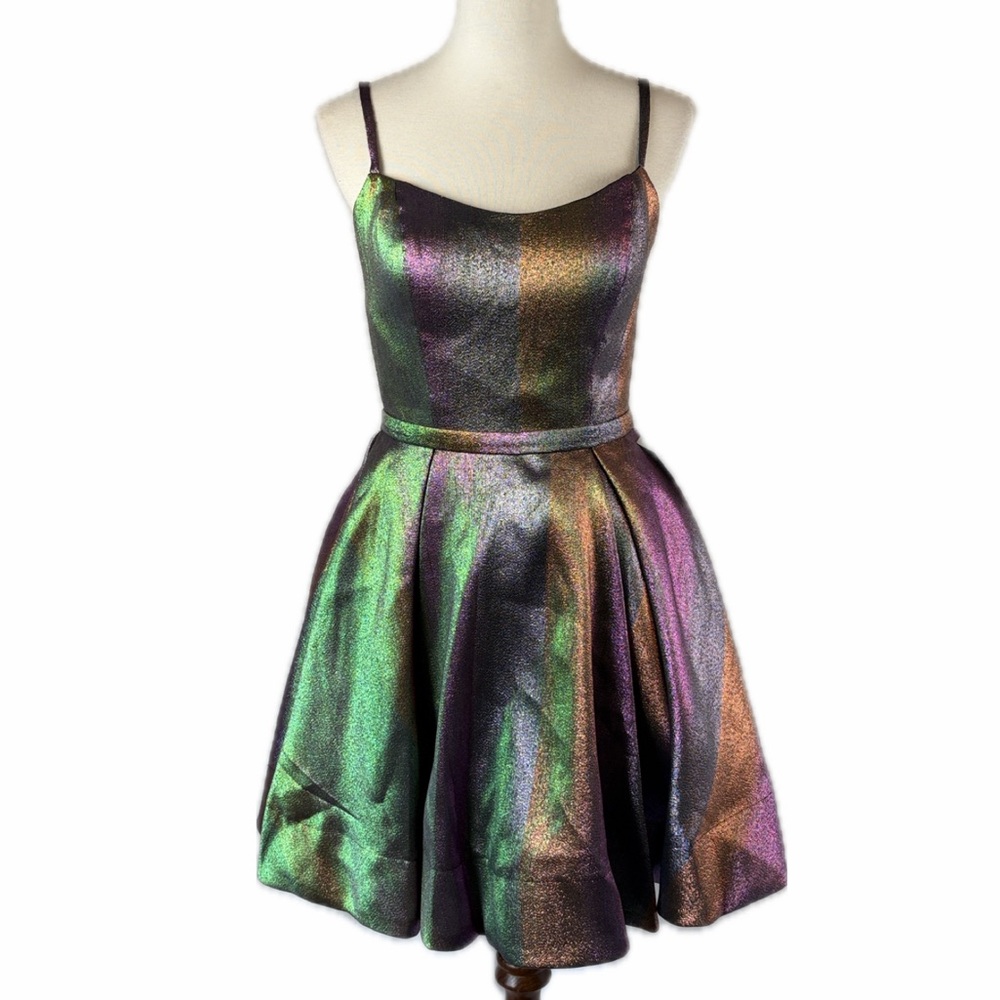 Ieena for Mac Duggal Rainbow Metallic Fit & Flare Dress Size 4 Party Prom HOCO